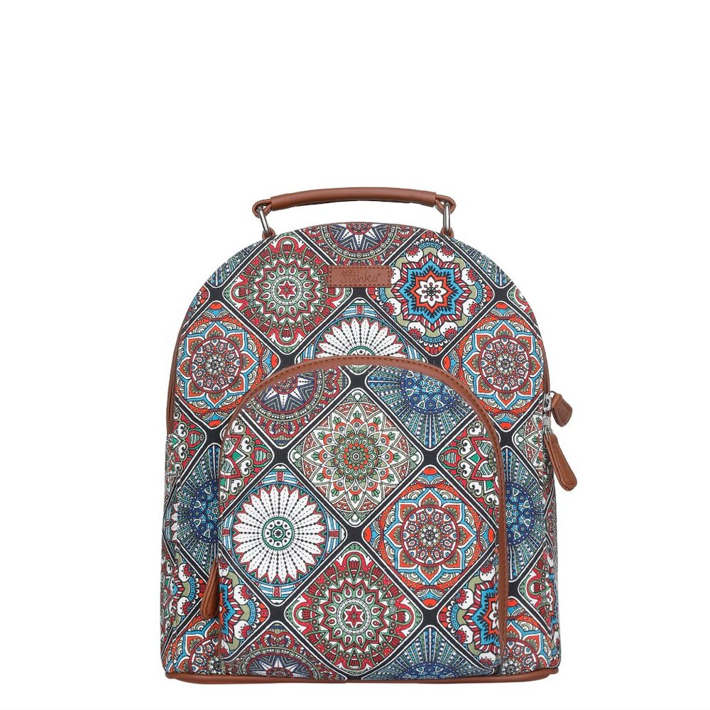 Printed  Multicolour Handcrafted Fabric Sling Backpack for Women